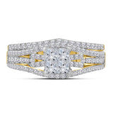 10kt Yellow Gold Womens Princess Diamond Elevated Bridal Wedding Engagement Ring Band Set 1.00 Cttw
