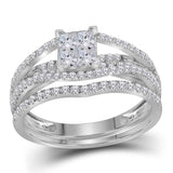 10kt White Gold Womens Princess Diamond Elevated Bridal Wedding Engagement Ring Band Set 1.00 Cttw