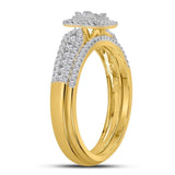14kt Yellow Gold Princess Diamond Halo Bridal Wedding Ring Band Set 1/2 Cttw