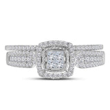 14kt White Gold Princess Diamond Halo Bridal Wedding Ring Band Set 1/2 Cttw