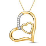 10kt Yellow Gold Womens Round Diamond Nested Heart Pendant 1/20 Cttw