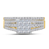 14kt Yellow Gold Princess Diamond Cluster Bridal Wedding Ring Band Set 1 Cttw