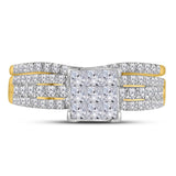 14kt Yellow Gold Princess Diamond Cluster Bridal Wedding Ring Band Set 1 Cttw