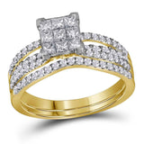 14kt Yellow Gold Womens Princess Diamond Cluster Bridal Wedding Engagement Ring Band Set 1.00 Cttw
