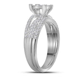 14kt White Gold Princess Diamond Cluster Bridal Wedding Ring Band Set 1 Cttw