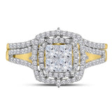 14kt Yellow Gold Womens Princess Diamond Halo Bridal Wedding Engagement Ring Band Set 1.00 Cttw