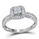 14kt White Gold Womens Princess Diamond Cluster Fashion Ring 1/2 Cttw