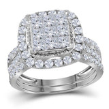 14kt White Gold Princess Diamond Halo Bridal Wedding Ring Band Set 1-3/4 Cttw