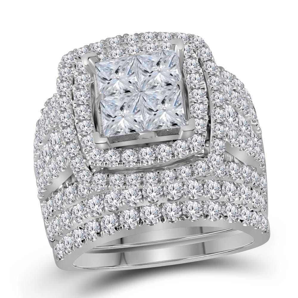 14kt White Gold Womens Princess Diamond Bridal Wedding Engagement Ring Band Set 4-1/2 Cttw