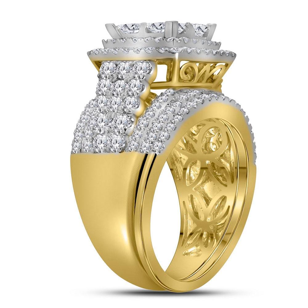 14kt Yellow Gold Womens Princess Diamond Halo Bridal Wedding Engagement Ring Band Set 3.00 Cttw