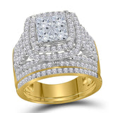 14kt Yellow Gold Womens Princess Diamond Halo Bridal Wedding Engagement Ring Band Set 3.00 Cttw