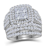 14kt White Gold Princess Diamond Bridal Wedding Ring Band Set 3-3/4 Cttw