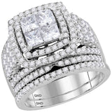 14kt White Gold Princess Diamond Halo Bridal Wedding Ring Band Set 3 Cttw
