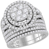 14kt White Gold Womens Round Diamond Flower Cluster Halo Bridal Wedding Engagement Ring Band Set 2-3/4 Cttw