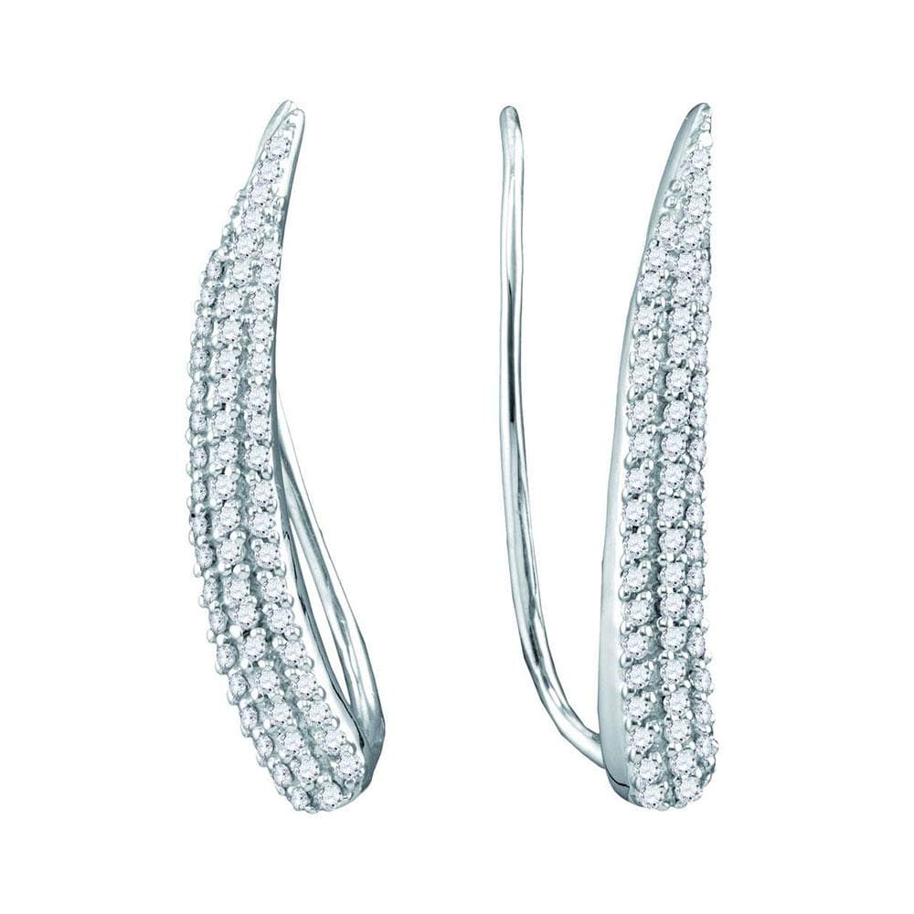 10kt White Gold Womens Round Diamond Tapered Climber Earrings 1/3 Cttw