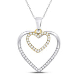 10kt Two-tone Gold Womens Round Diamond Double Heart Pendant 1/5 Cttw