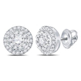 10kt White Gold Womens Round Diamond Circle Cluster Stud Earrings 1/2 Cttw
