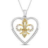 10kt Two-tone Gold Womens Round Diamond Fleur-de-Lis Heart Pendant 1/8 Cttw