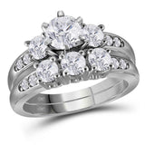 14kt White Gold Round Diamond 3-Stone Bridal Wedding Ring Band Set 2 Cttw