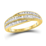 10kt Yellow Gold Womens Round Baguette Diamond Band Ring 1/3 Cttw
