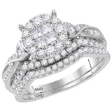 14kt White Gold Princess Round Diamond Bridal Wedding Ring Band Set 1 Cttw
