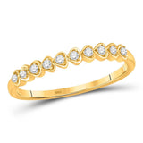 10kt Yellow Gold Womens Round Diamond Heart Stackable Band Ring 1/10 Cttw