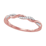 10kt Rose Gold Womens Round Diamond Twist Stackable Band Ring 1/12 Cttw