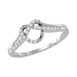 10kt White Gold Womens Round Diamond Knot Heart Ring 1/8 Cttw