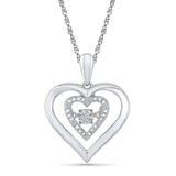 Sterling Silver Womens Round Diamond Moving Heart Pendant .03 Cttw