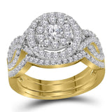 14kt Yellow Gold Womens Round Diamond Halo Bridal Wedding Engagement Ring Band Set 1-1/4 Cttw