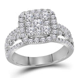 14kt White Gold Round Diamond Cluster Bridal Wedding Engagement Ring 1-1/2 Cttw