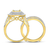 14kt Yellow Gold Womens Round Diamond Cluster Bridal Wedding Engagement Ring Band Set 1-1/2 Cttw