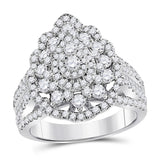 14kt White Gold Round Diamond Cluster Pear Bridal Wedding Engagement Ring 1-3/4 Cttw