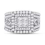 14kt White Gold Princess Diamond Bridal Wedding Ring Band Set 2-1/2 Cttw