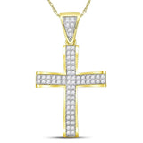 10kt Yellow Gold Mens Round Diamond Roman Cross Charm Pendant 1 Cttw