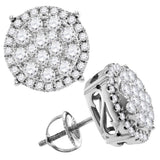 14kt White Gold Womens Round Diamond Concentric Circle Cluster Stud Earrings 2 Cttw