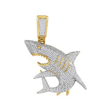 10kt Yellow Gold Mens Diamond Shark Nautical Charm Fashion Pendant 1 & 1/2 Cttw