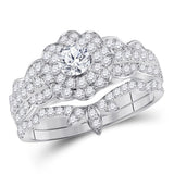 14kt White Gold Round Diamond Bridal Wedding Ring Band Set 1-1/4 Cttw