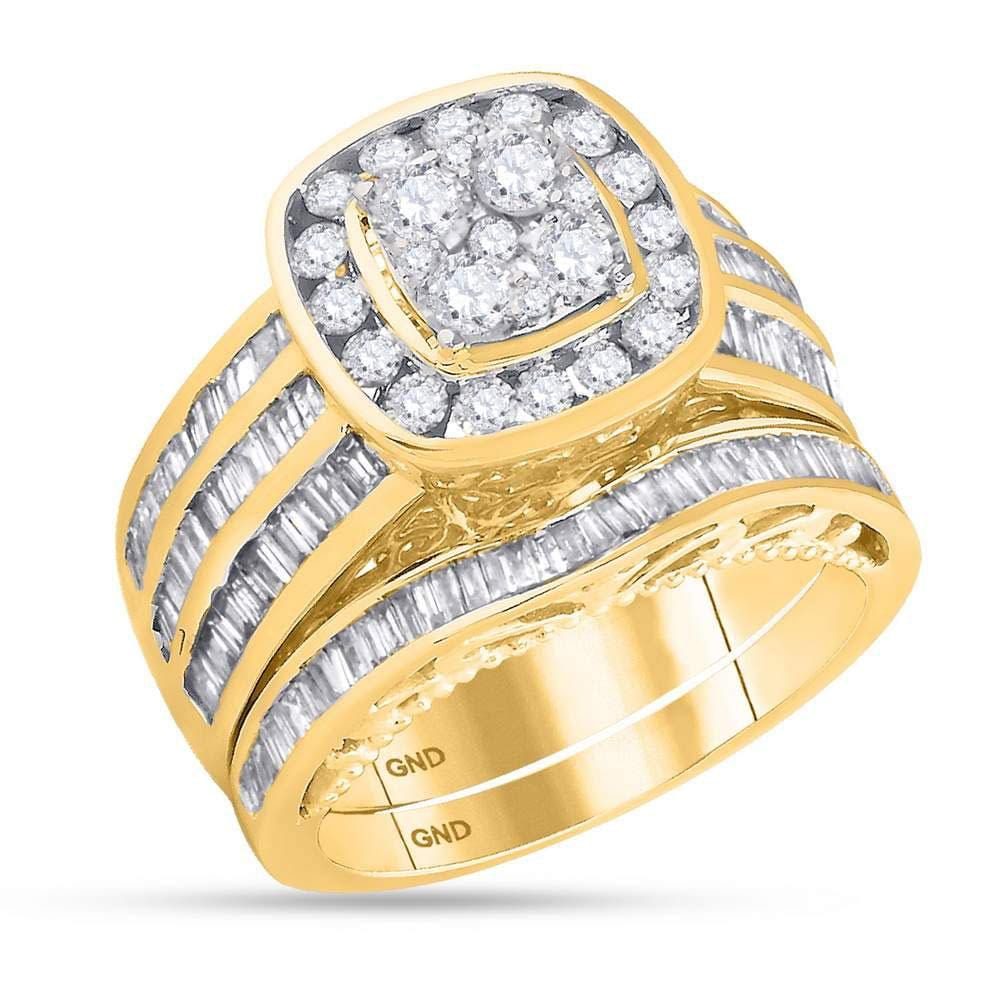 14kt Yellow Gold Round Diamond Cluster Bridal Wedding Ring Band Set 1-3/4 Cttw