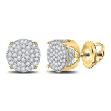 10kt Yellow Gold Mens Round Diamond Circle Cluster Stud Earrings 1/4 Cttw