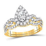 14kt Yellow Gold Pear Diamond Bridal Wedding Ring Band Set 1 Cttw