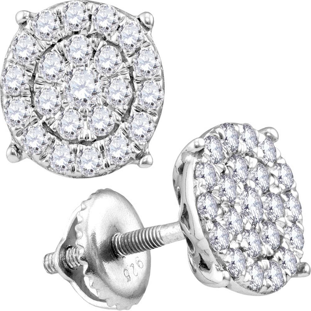 14kt White Gold Womens Round Diamond Cindys Dream Concentric Cluster Stud Earrings 2 Cttw