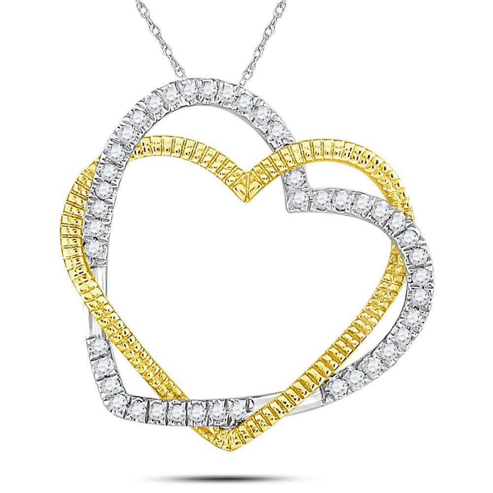 10kt Yellow Gold Womens Round Diamond Double Intertwined Heart Pendant 1/8 Cttw