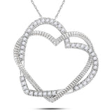 10kt White Gold Womens Round Diamond Double Intertwined Heart Pendant 1/8 Cttw