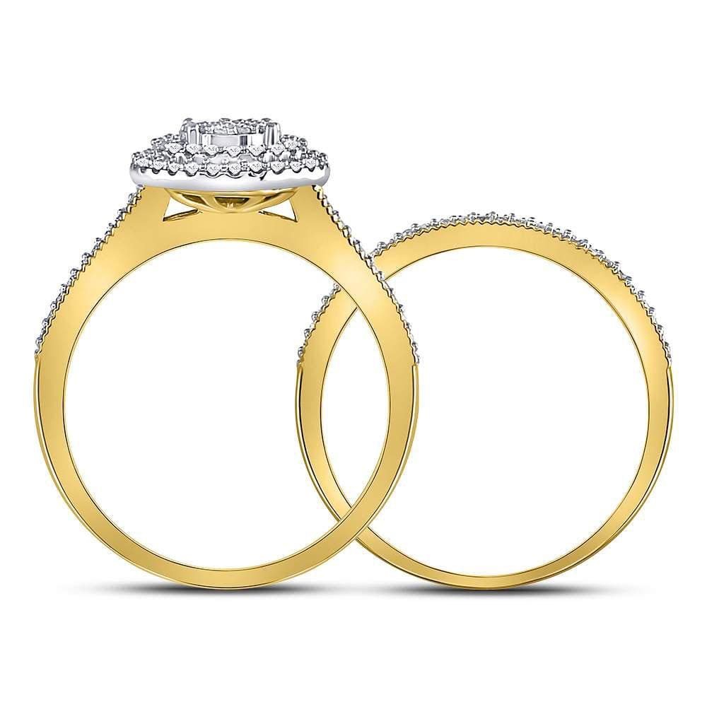 10kt Yellow Gold Round Diamond Cluster Bridal Wedding Ring Band Set 1/3 Cttw