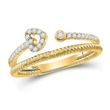 10kt Yellow Gold Womens Round Diamond Heart Stackable Band Ring 1/6 Cttw