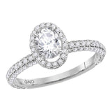 14kt White Gold Oval Diamond Solitaire Bridal Wedding Engagement Ring 1-3/4 Cttw