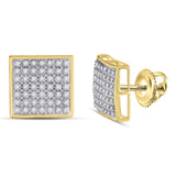 10kt Yellow Gold Mens Round Diamond Square Cluster Earrings 1/3 Cttw