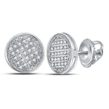 10kt White Gold Mens Round Diamond Circle Disk Cluster Earrings 1/8 Cttw