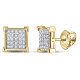 10kt Yellow Gold Mens Round Diamond Square Earrings 1/6 Cttw